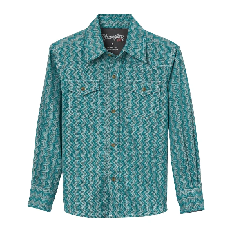 Men's western boots with a high - heeled design and a pointed toeWrangler Youth Boy's Logo Button Down Long Sleeve