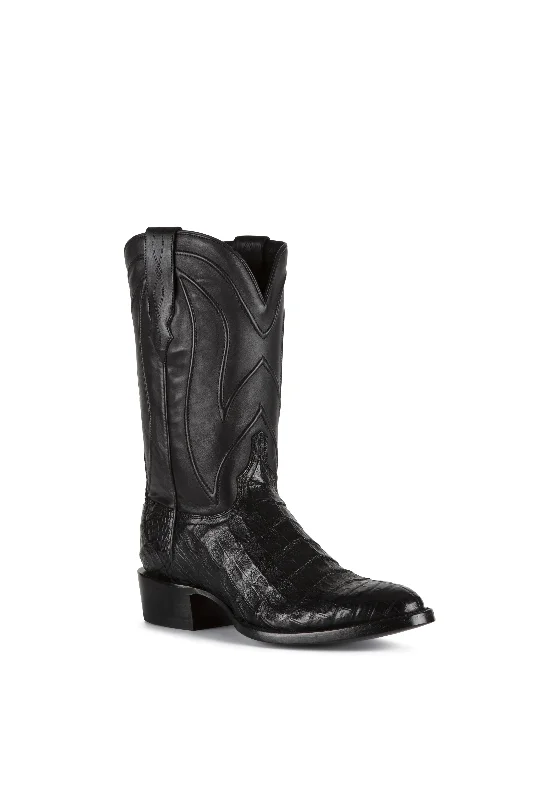 Men's western boots with a scalloped edge and a pull - on strapAllens Brand - Caiman Belly - Black