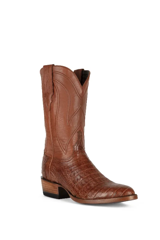 Men's western boots in a rich brown or black leatherAllens Brand - Caiman Belly - Sienna