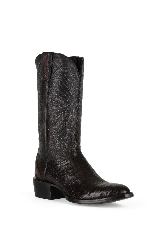 Men's western boots with a scalloped edge and a pull - on strapAllens Brand - Carson Caiman - Round Toe - Black Cherry