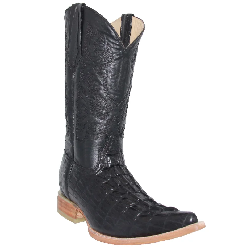 Men's western boots with a concho - studded strap and a pointed toeMen's Chihuahua Snip Toe Crocodile Print Cowboy Boot