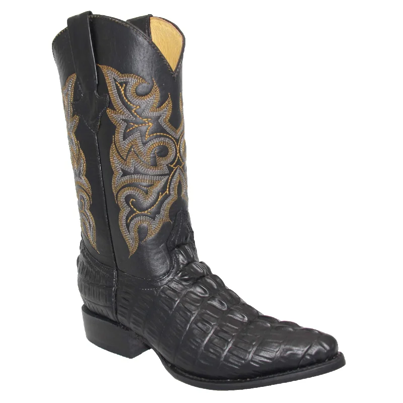 Men's western boots with a traditional western boot silhouette and a polished shineMen's Crocodile Print J Toe Western Cowboy Boot