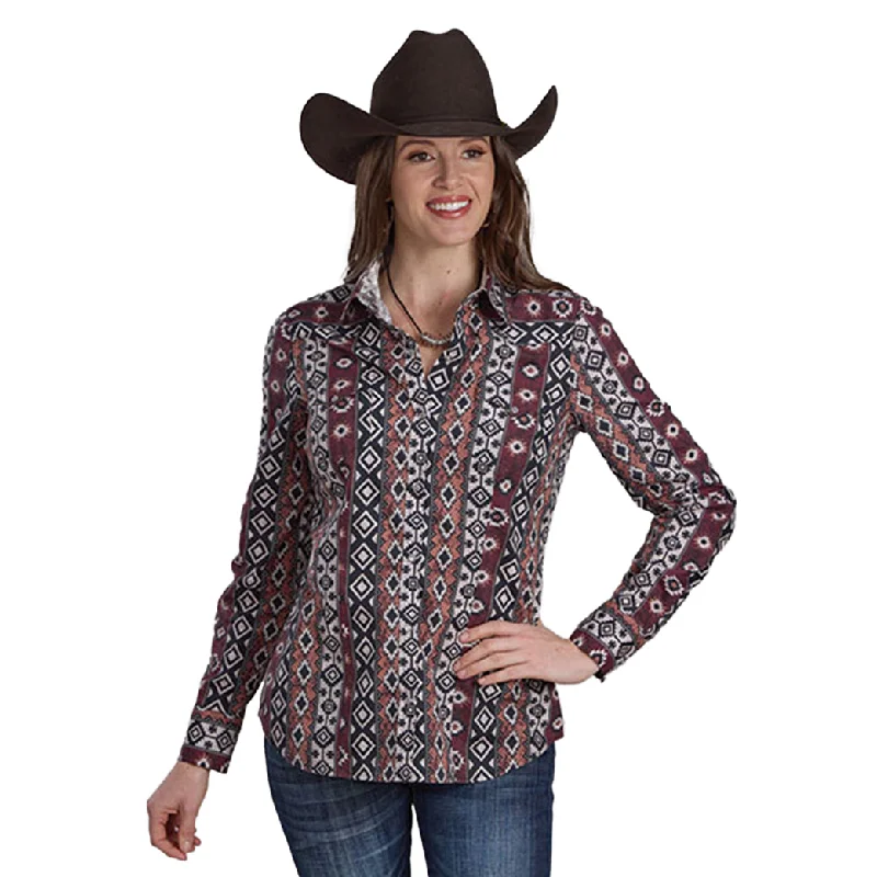 Western - style men's boots with intricate tooling and stitchingRoper Women's Multi Aztec Stripe Long Sleeve Button Down