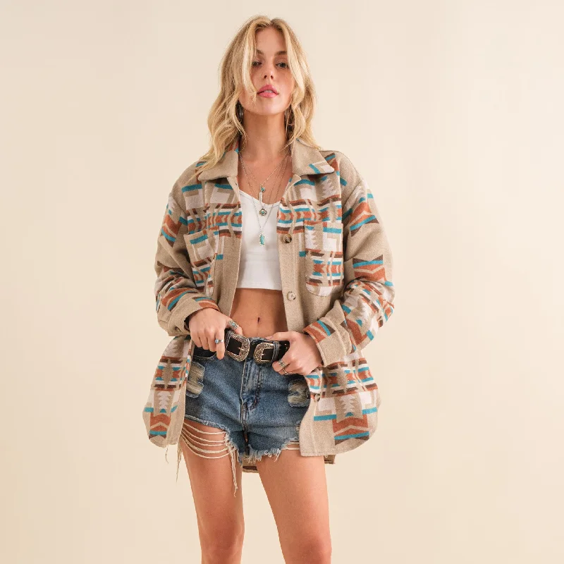 Men's western boots with a suede shaft and a leather soleBlue B Women's Aztec Print Jacket