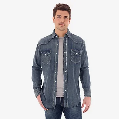 Men's western boots with a silver - toned hardware and accentsWrangler® Men's Denim Western Shirt - #MS1039W
