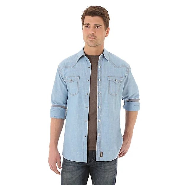 Men's genuine leather western boots with a snake - skin inlayWrangler® Men's Light Denim Western Shirt - #MVR277D