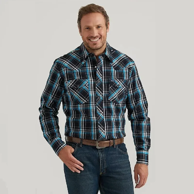 Men's western boots with a leather sole and a heel guardWrangler® Men's Premium Advanced Comfort Workshirt