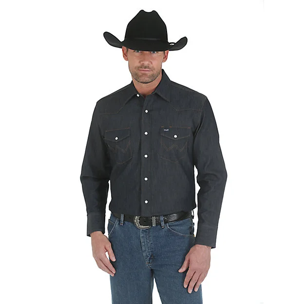 Men's western boots with a high - quality leather upper and a suede liningWrangler® Men's Long Sleeved Western Shirt - #MACW01D