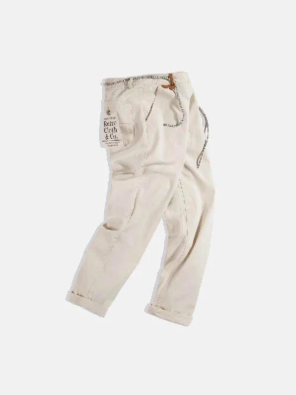Men's formal shoes with a leather sole and heelAmerican Retro Off-White Casual Pants
