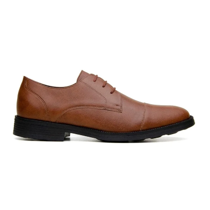 Men's formal shoes with a leather sole and heel'Roma' classic vegan leather derby by Vincente Verde -  cognac