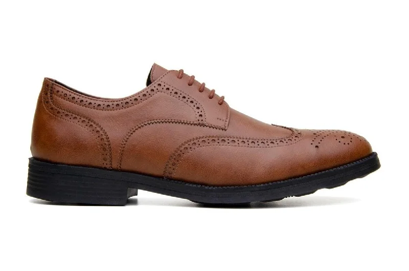 Men's formal shoes with a low - heeled design'Viterbo' classic wing-tip vegan leather by Vincente Verde -  cognac