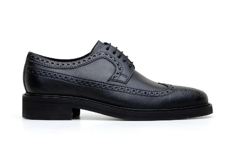 Men's formal shoes with a leather sole and heel'Longwing' classic brogue in high-quality vegan leather by Brave Gentleman - black