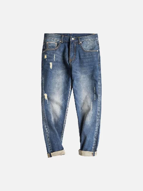 Men's formal shoes with a polished shineDistressed Red Ear Denim Pants