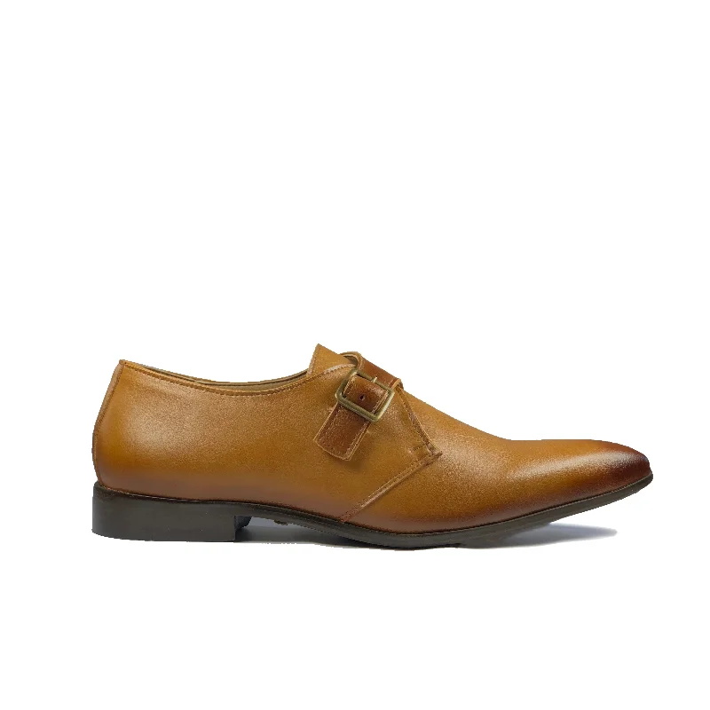 Men's formal shoes with a decorative perforation'Pierre 2' Vegan Monk Shoe by Zette Shoes - Tan