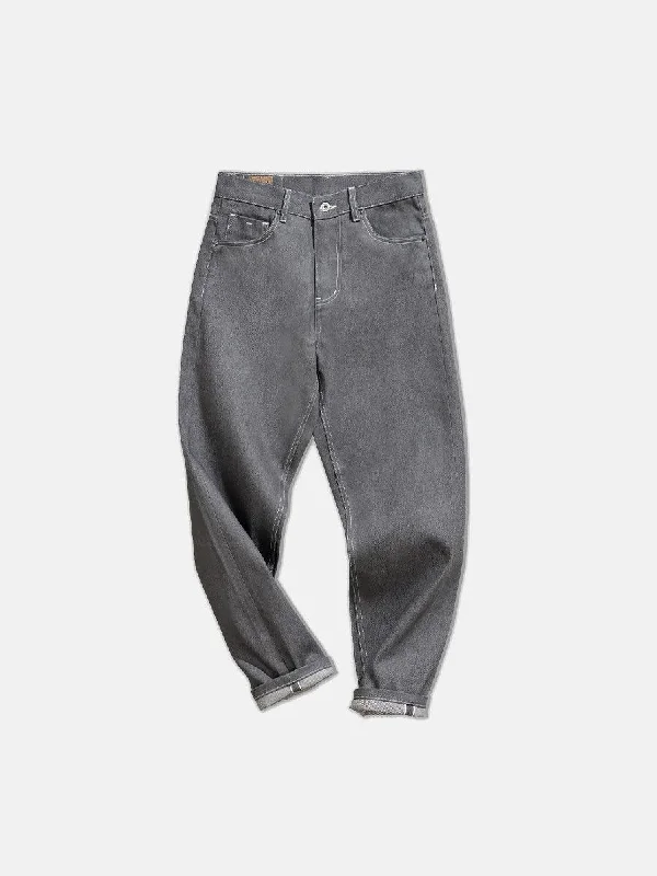 Men's formal shoes with a narrow toe boxRed Ear Washed-out Grey Denim Pants