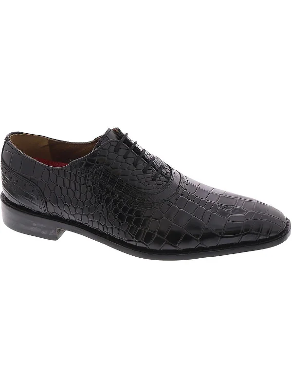 Men's formal shoes with a low - heeled designRiccardi Mens Leather Crocodile Print Oxfords