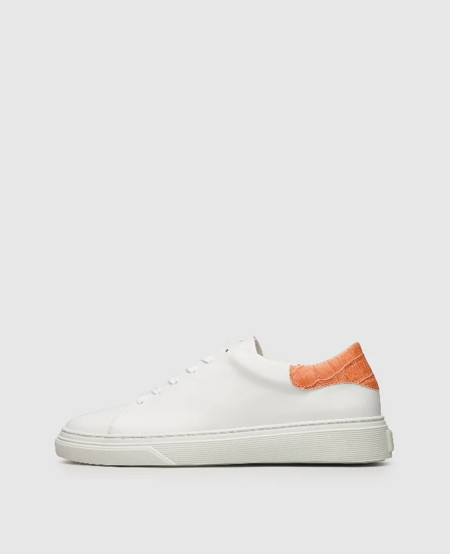 Men's boat shoes with a leather lacing systemSophia S - White/Orange